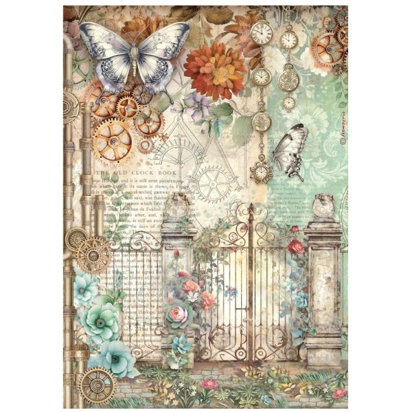 STAMPERIA - Gardens of Time gate and butterfly - Оризова декупажна хартия A4