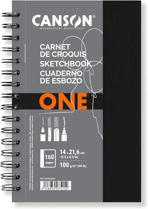 Canson - Art Book One 14x21.6cm - Твърди корици за молив, въглен 80л / 100g