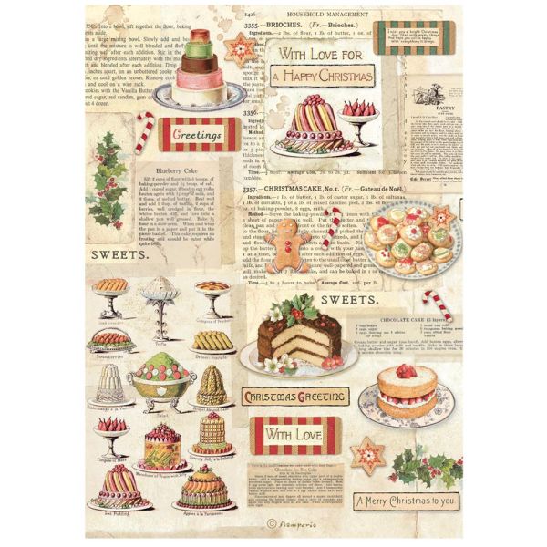 Оризова декупажна хартия A4 STAMPERIA  Classic Christmas sweets