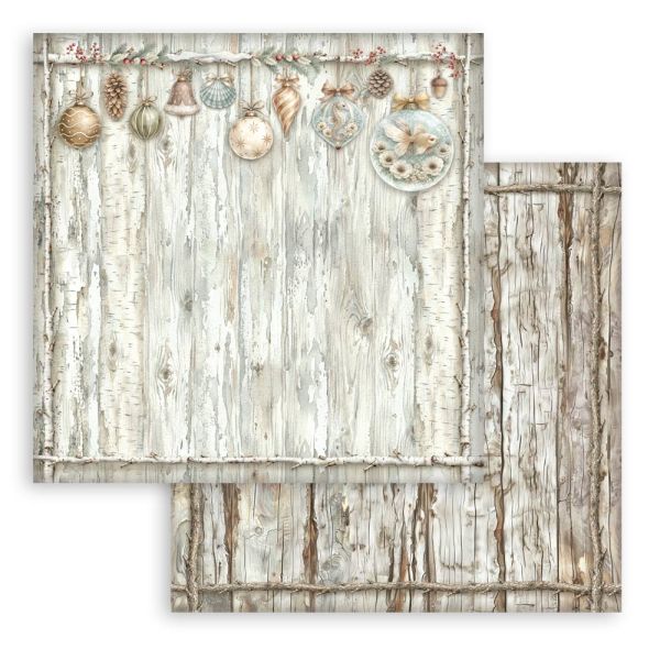 Дизайнерски скрапбукинг картон 30,5 х 30,5 см. - White Christmas wooden pattern