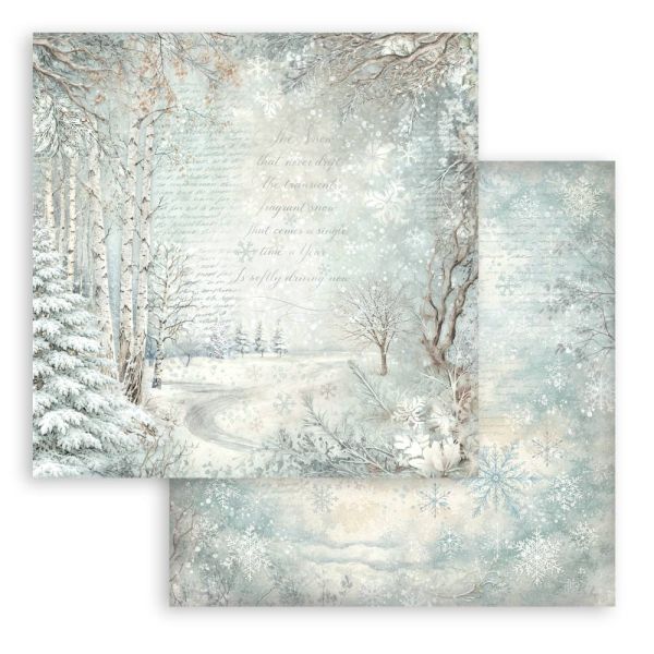 Дизайнерски скрапбукинг картон 30,5 х 30,5 см. - White Christmas snowy woods