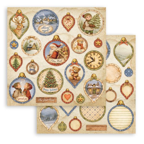STAMPERIA, 12”x12” (30.5cmX30.5cm) Double sided printed sheet – Silent Night balls