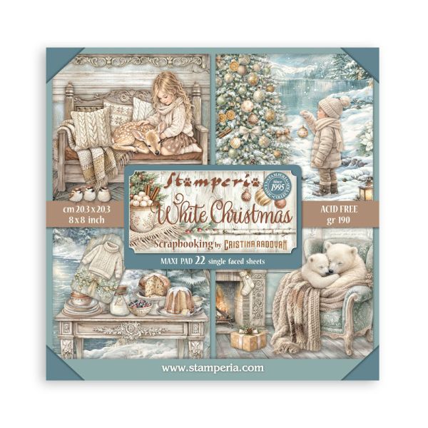 SCRAPBOOKING PAD 22 SHEETS CM 20,3X20,3 (8"X8") Single Face - White Christmas
