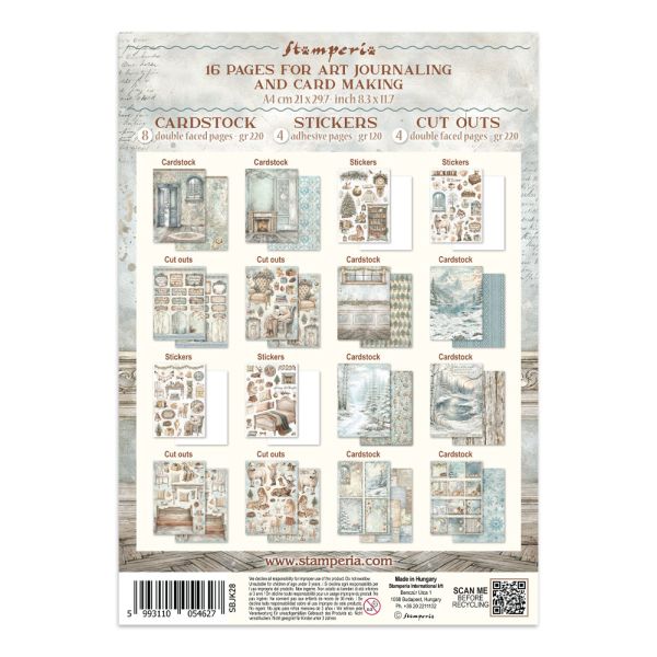Дизайнерски блок  с елементи JUNK JOURNAL STICKERS  White Christmas