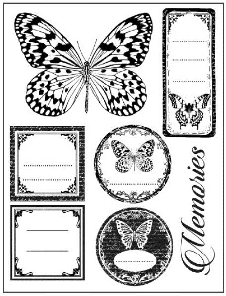 STAMPERIA WTKCC 65 - Гумен КЛИНГ печат 14X18 TAGS & BUTTERFLIES