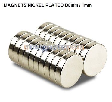 MAGNETS NICKEL PLATED - Магнити  D8mm *1mm Ni coated 12бр