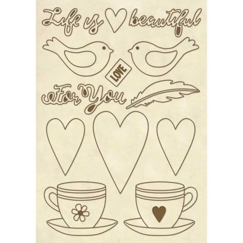 DECO WOODEN SHAPES A5 LIFE IS BEAUTIFUL CUP  - Декоративни дървени елементи - 15бр.