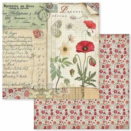 Stamperia, Spring Botanic Poppy & Butterfly Paper Sheet -Дизайнерски скрапбукинг картон 30,5 х 30,5 см.