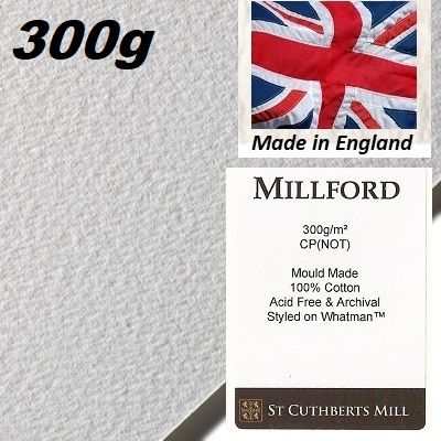 # MILLFORD "WHATMAN"  WATERCOLOUR PAPER 300g 76 x 56 - Професионален акварелен ръчен картон 100% памук  # Made in England