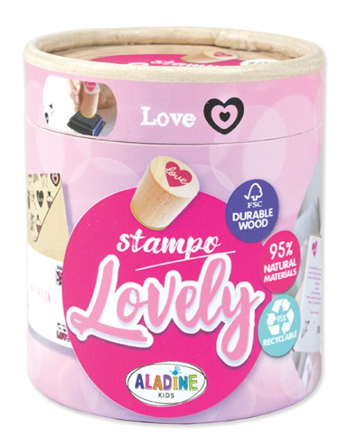 STAMPO LOVELY ALADINE , FRANCE - Комплект големи гумени печати + тампон 03254 LOVE
