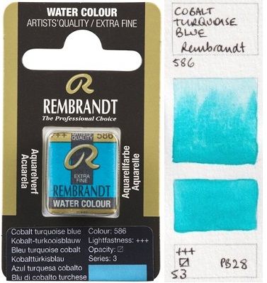 REMBRANDT WATERCOLOUR PAN - Екстра фин акварел `кубче` COBALT TURQ.BLUE 586