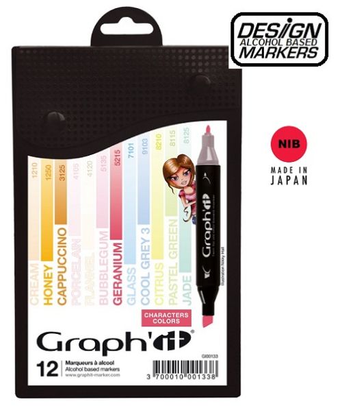 # GRAPH IT ALCOHOL MARKERS 12 - Двувърхи дизайн маркери 12цв CHARACTER