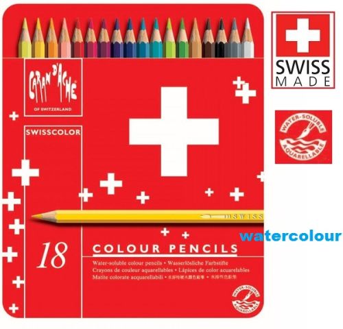 CARAN D'ACHE WATERCOLOUR PENCILS 18 -  АКВАРЕЛНИ цветни моливи за рисуване 18цв / метална кутия
