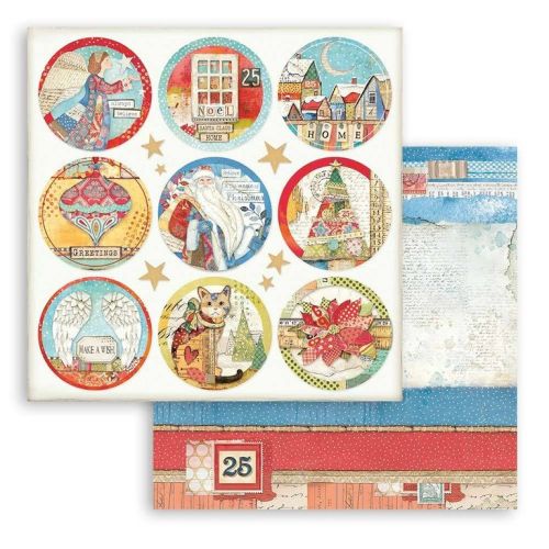 STAMPERIA, Christmas Patchwork Rounds Paper Sheets - Дизайнерски скрапбукинг картон 30,5 х 30,5 см.