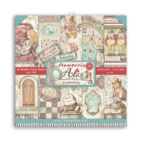 STAMPERIA Double Face Sheets 10 Pack + 2free "alice"  - Дизайнерски блок 12"x12" 