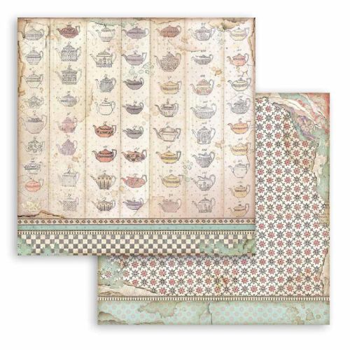 STAMPERIA, Alice Tea Cup Texture Paper Sheets - Дизайнерски скрапбукинг картон 30,5 х 30,5 см.