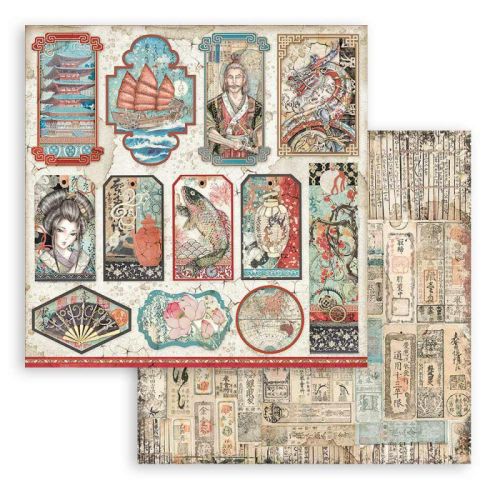 STAMPERIA, Sir Vagabond in Japan Tags Paper Sheets - Дизайнерски скрапбукинг картон 30,5 х 30,5 см.