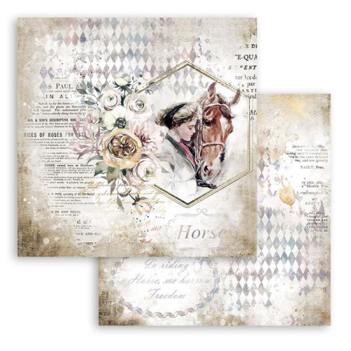 STAMPERIA, Romantic Horses Lady with Horse Paper Sheets - Дизайнерски скрапбукинг картон 30,5 х 30,5 см.