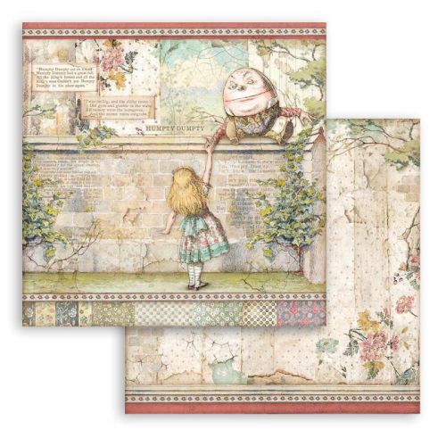 STAMPERIA, Alice Humpty Dumpty Paper Sheets  - Дизайнерски скрапбукинг картон 30,5 х 30,5 см.
