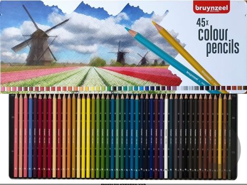 BRUYNZEEL HOLLAND 45 COLOUR PENCILS -  Цветни моливи за дизайн и рисуване 45цв / метална кутия