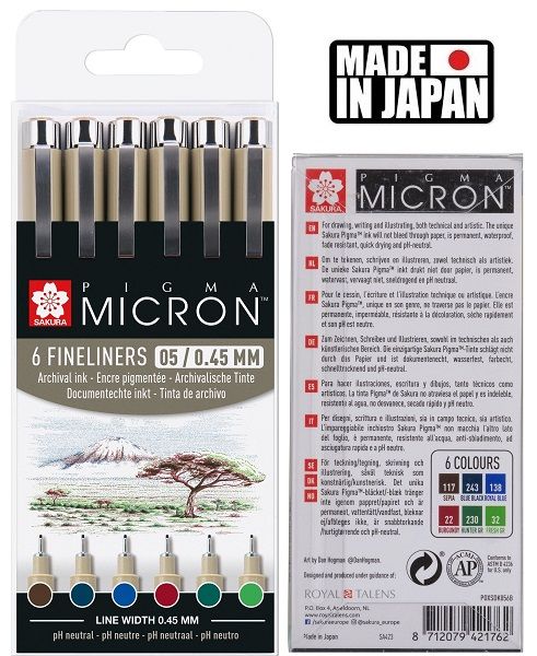 PIGMA MICRON 05 EARTH SET Japan - Профи комплект тънкописци 6цв ЗЕМНИ