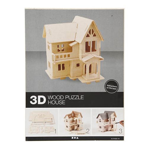 3D Wood Construction Kit HOUSE WITH TERRACE - Дървен конструктор 18.5 х 19 см.