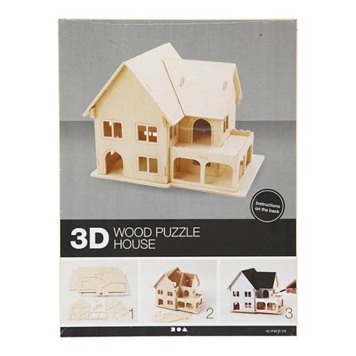 3D Wood Construction Kit HOUSE WITH TERRACE - Дървен конструктор 16 х 22 см.