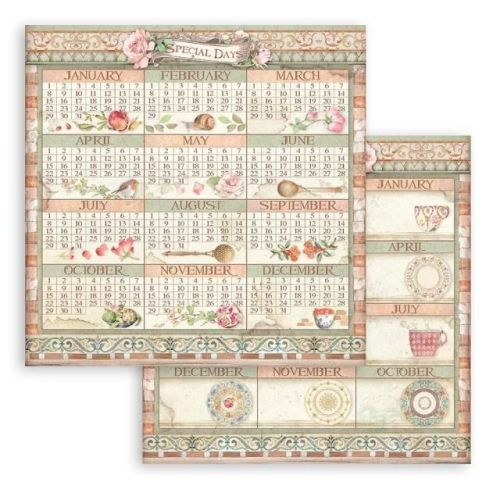 STAMPERIA, Casa Granada Calendar Paper Sheets - Дизайнерски скрапбукинг картон 30,5 х 30,5 см.