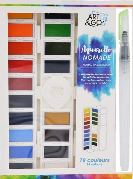 ART & GO NOMADE 18 Watercolours - Фин френски акварел за художници 18 цвята + Aquabrush