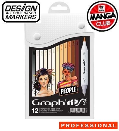 # GRAPH IT BRUSH MARKERS 12 - Двувърхи дизайн маркери ЧЕТКА  12цв PEOPLE
