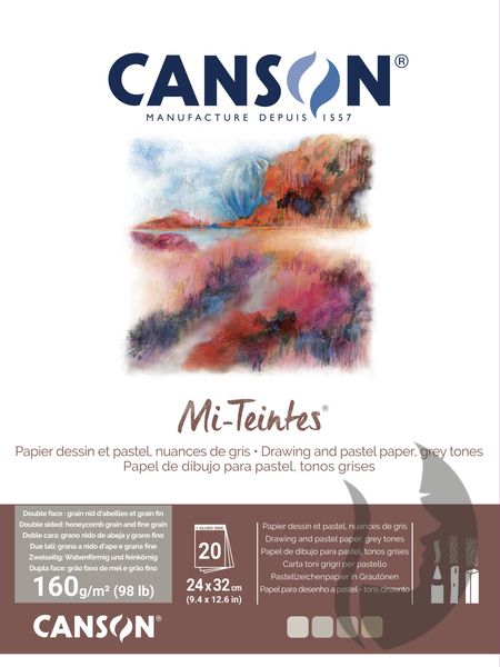 CANSON MI-TEINTES 24X32 20F -  Блок за пастел и графика 32x24 / 4 сиви нюанса