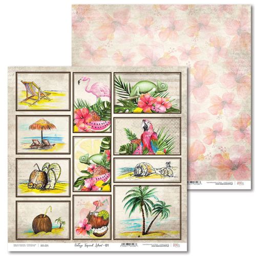 Laserowe LOVE, Paper - Vintage Tropical Island- 01 - Дизайнерски двустранен картон 30,5 х 30,5 см. 
