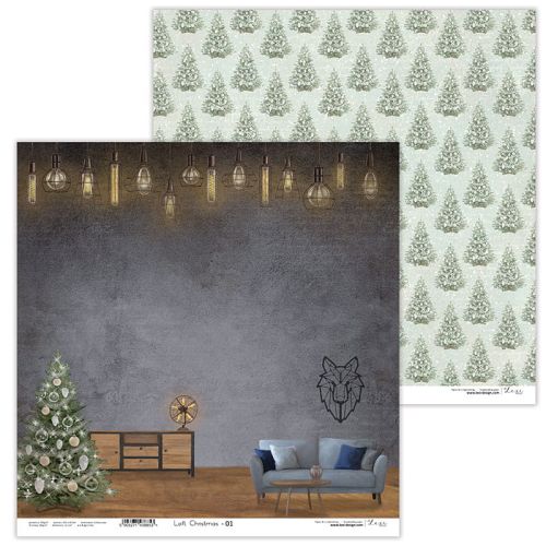 Lexi Design, Paper - Loft Christmas 01 - Дизайнерски двустранен картон 30,5 х 30,5 см. 