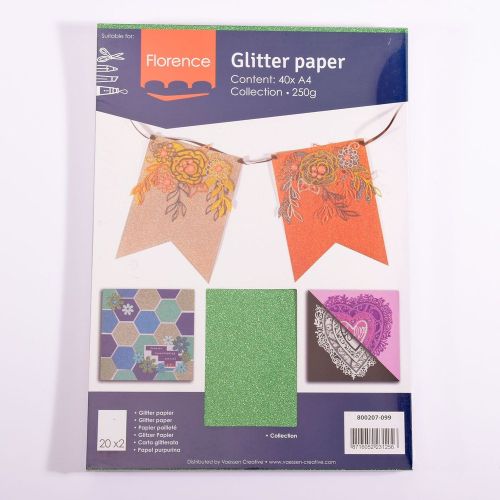 Florence • Glitter paper A4 20x2sheets 250g assortment - Комплект Глитер картони 20 цвята Х 2 бр. - 250 гр.