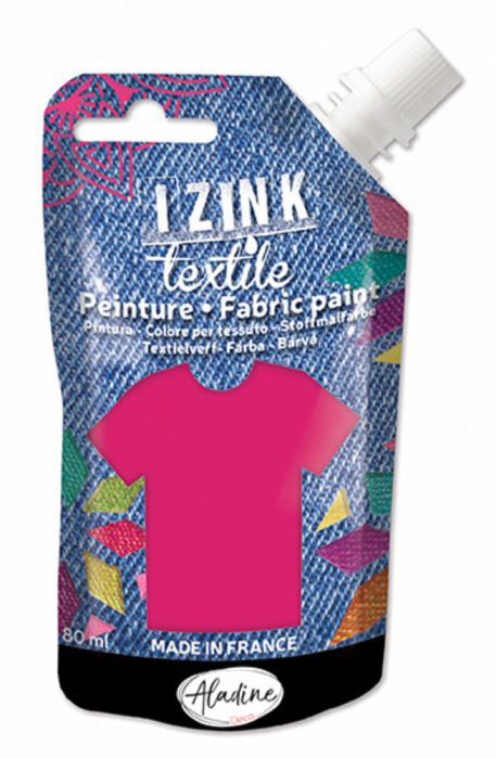IZINK FABRIC PAINT TEXTILE, Made in France - Пигментна боя за рисуване върху текстил, 80 мл. - Fuchsia madras cotton