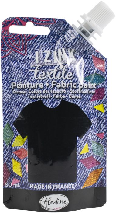 IZINK FABRIC PAINT TEXTILE, Made in France - Пигментна боя за рисуване върху текстил, 80 мл. - Black astrakhan