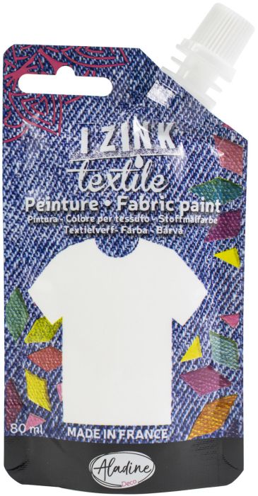 IZINK FABRIC PAINT TEXTILE, Made in France - Пигментна боя за рисуване върху текстил, 80 мл. - White cotton