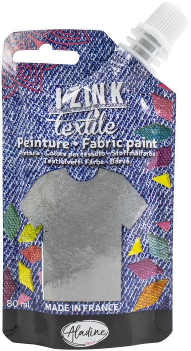 IZINK FABRIC PAINT TEXTILE, Made in France - Пигментна боя за рисуване върху текстил, 80 мл. - Silver