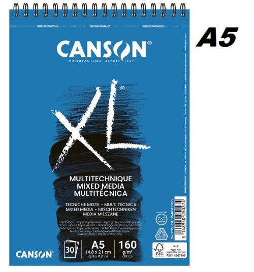 CANSON MIXED MEDIA 160g A5 - Блок  30л A5 14.8x21 - СМЕСЕНА ТЕХНИКА