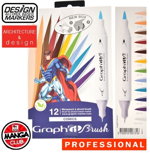 # GRAPH IT BRUSH MARKERS 12 - Двувърхи дизайн маркери ЧЕТКА  12цв COMICS