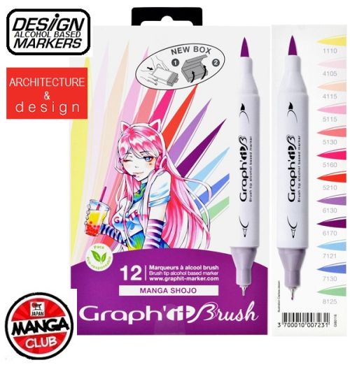 # GRAPH IT BRUSH MARKERS 12 NEW BOX - Двувърхи дизайн маркери ЧЕТКА  12цв - MANGA SHOJO