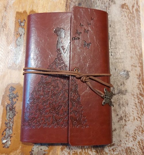 VINTAGE JAP NOTEBOOK  - Кожен бележник 18х12cм Butterflies LADY RED BROWN