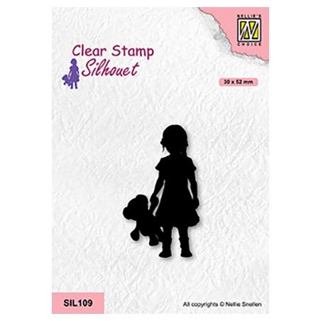 Nellie Snellen • Silhouet Clear Stamps Girl With Bear - Дизайн силиконов печат