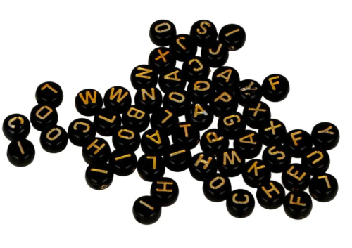 Artemio, 300 Beads Black + Gold printing - Mъниста с печат буква, Черно/злато 300 бр. 