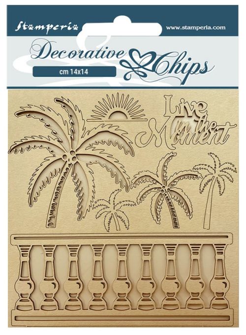 Decorative Chips Blue Dream palms - Чипборд 3D елементи 14 х 14 см.