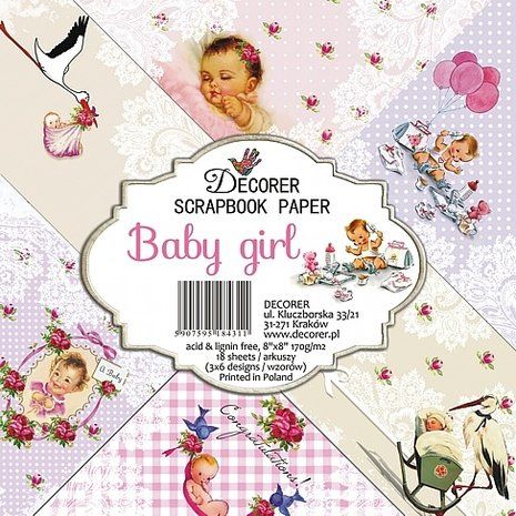 DECORER BABY GIRL  8x8 Inch Paper Pack - Дизайнерски блок, 20.3 X 20.3 см.