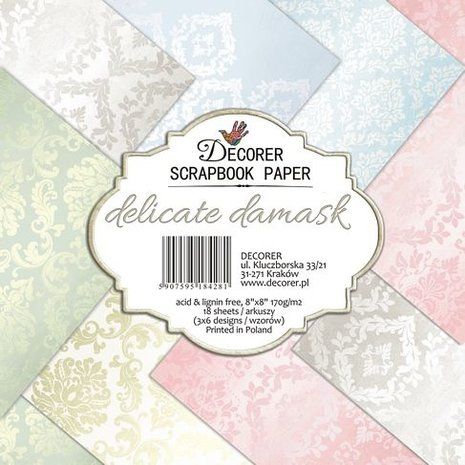 DECORER DELICATE DAMASK  8x8 Inch Paper Pack - Дизайнерски блок, 20.3 X 20.3 см.
