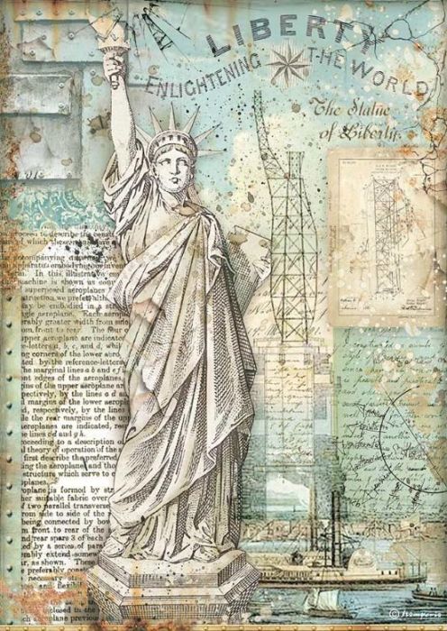 STAMPERIA, Rice Paper A4 Sir Vagabond Aviator Statue of Liberty - Оризова декупажна хартия 