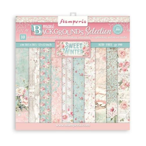 STAMPERIA, Sweet Winter Maxi Background 12x12 Inch Paper Pack - Дизайнерски блок 12