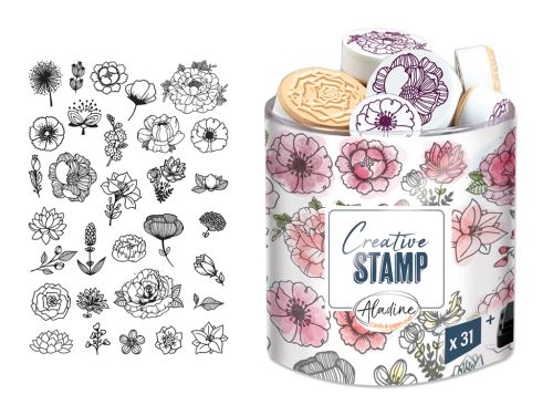 Stamp Aladine Creative Stamp 33pcs Flowers + ink pad black